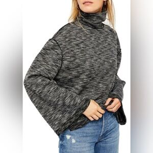 The Free People We the Free Sweater Women's Turtleneck XS Black-Gray Bell Sleeve
